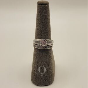 Vintage P 14k white gold Channel Solitarie Round DQ CZ Engagement ring set